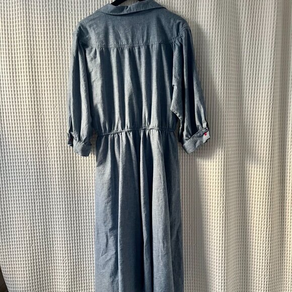 Stuart Alan size 18 dress vintage chambray cross-front elastic waist w/ pockets - Picture 3 of 4